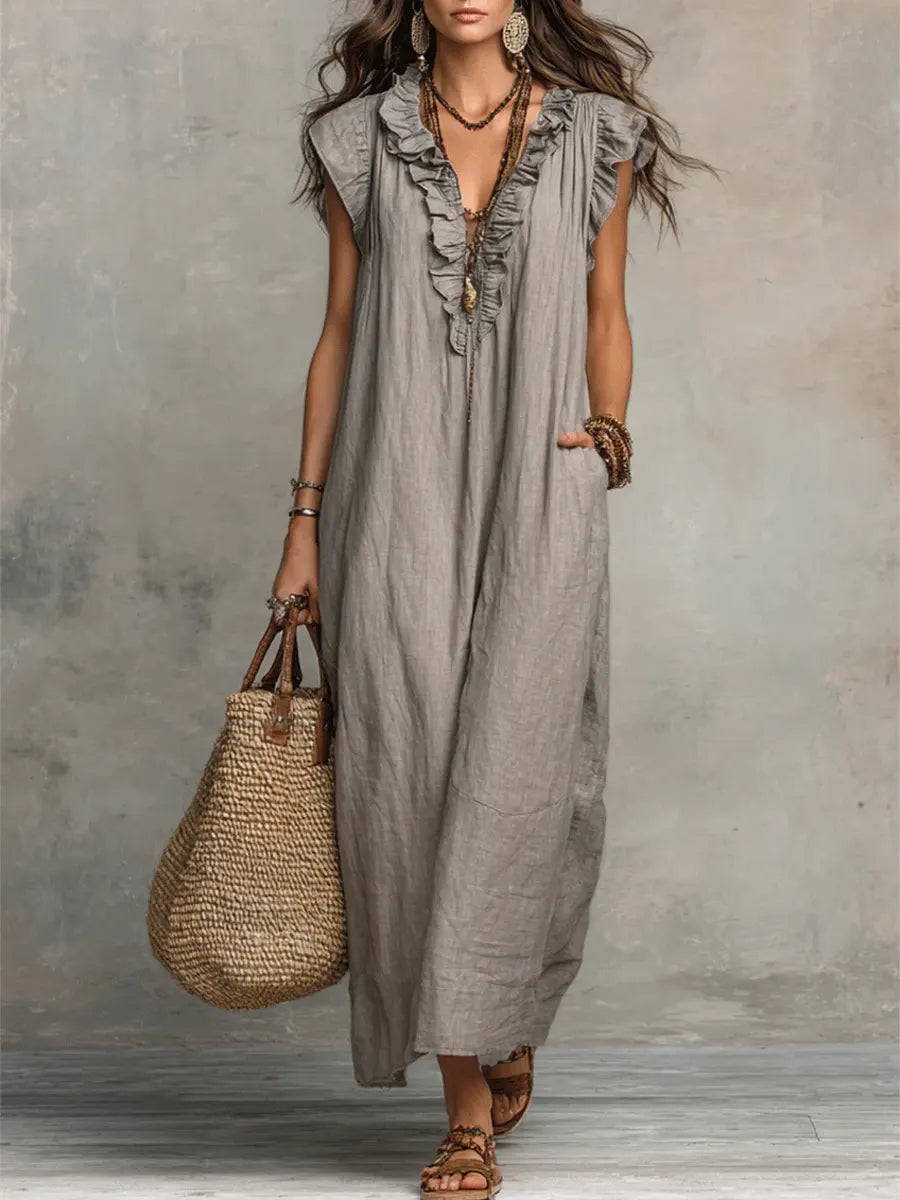 Priscilla | Robe Maxi à Volants et Décolleté en V pour Femmes