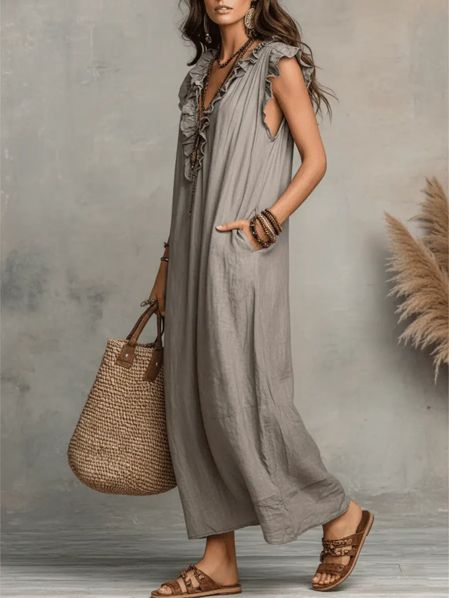 Priscilla | Robe Maxi à Volants et Décolleté en V pour Femmes
