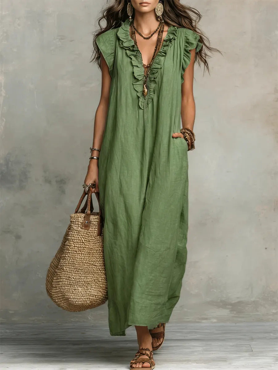 Priscilla | Robe Maxi à Volants et Décolleté en V pour Femmes