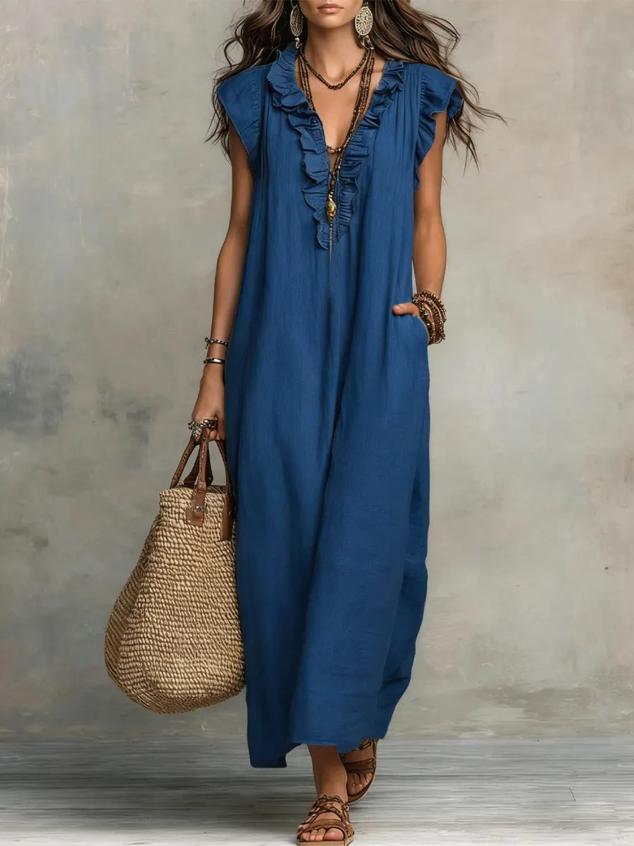 Priscilla | Robe Maxi à Volants et Décolleté en V pour Femmes