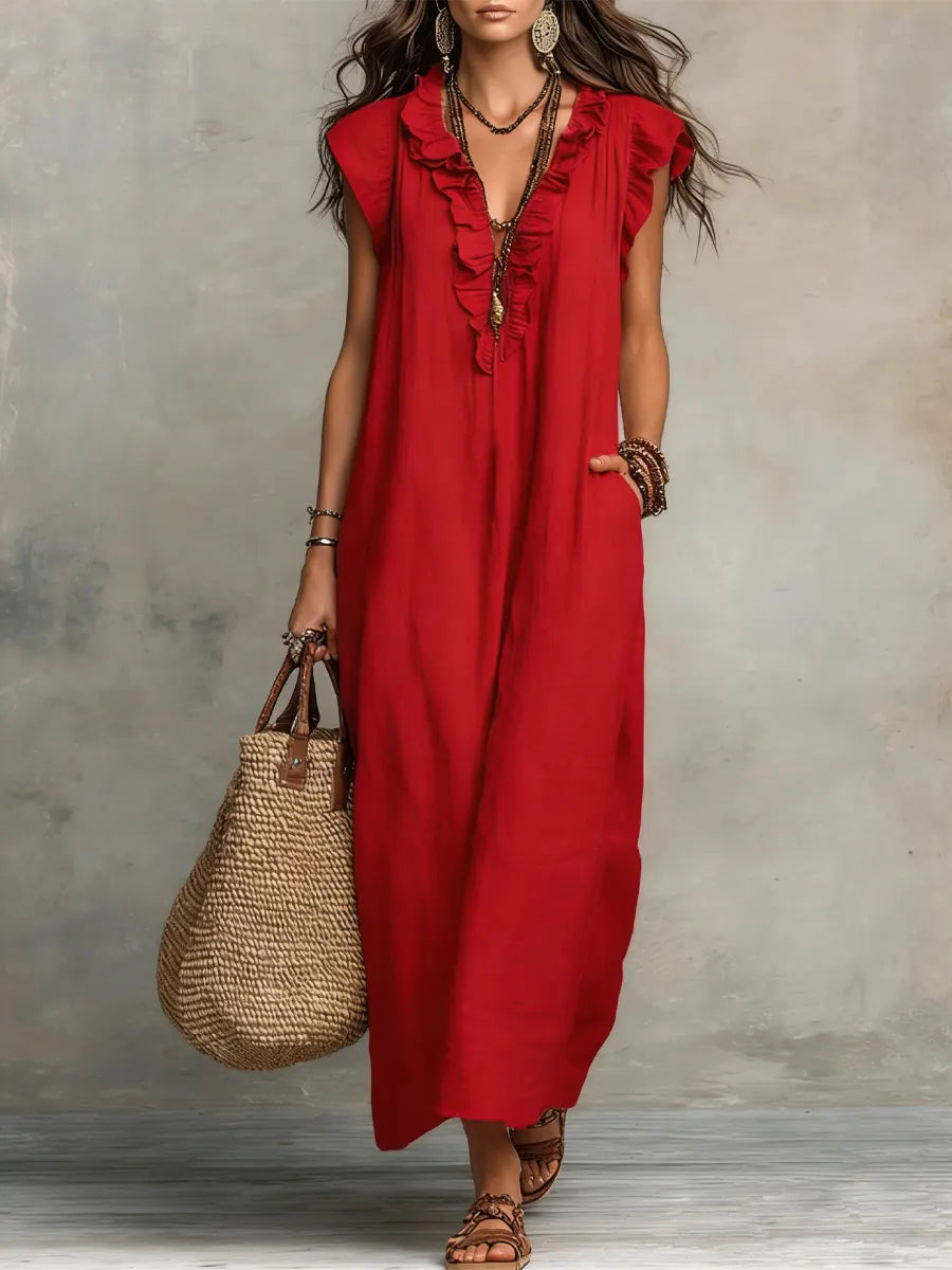Priscilla | Robe Maxi à Volants et Décolleté en V pour Femmes
