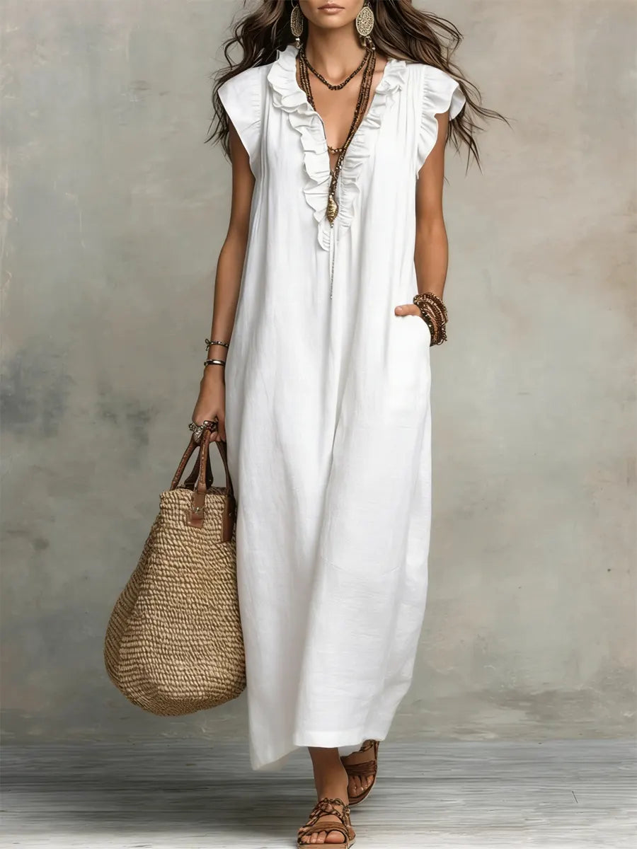 Priscilla | Robe Maxi à Volants et Décolleté en V pour Femmes