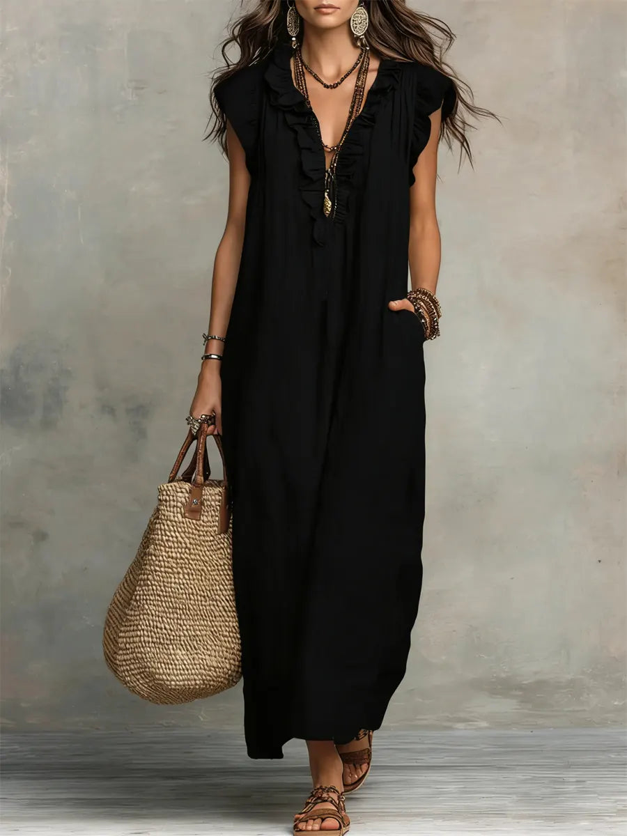 Priscilla | Robe Maxi à Volants et Décolleté en V pour Femmes