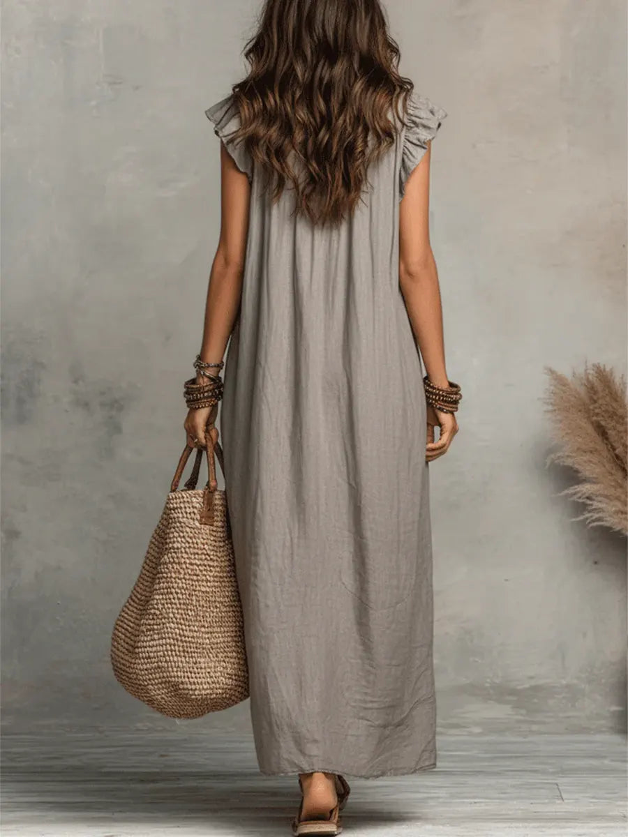 Priscilla | Robe Maxi à Volants et Décolleté en V pour Femmes