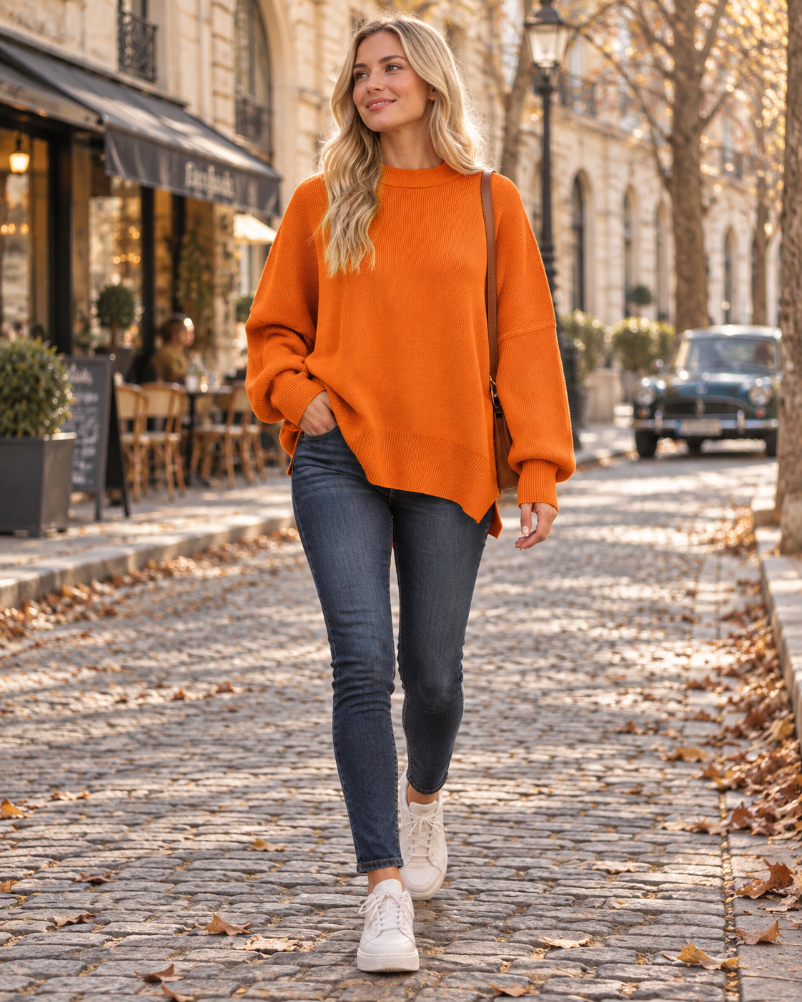Pull col montant à fentes latérales pour femmes