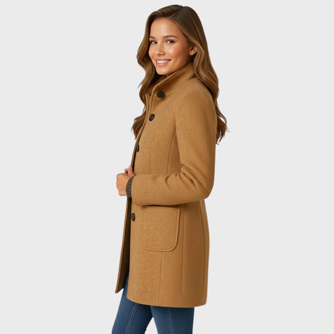 Manteau en Laine Femme – Coupe Ajustée et Col Élégant