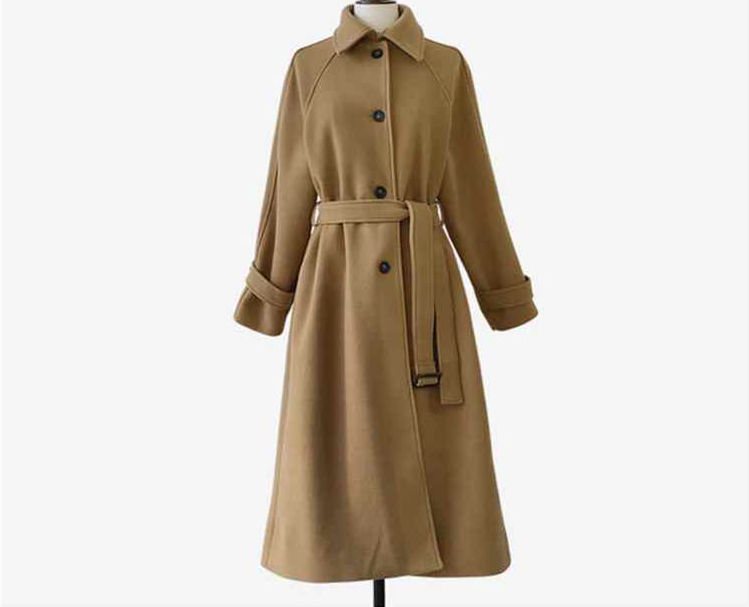 Manteau Long pour Femme avec Ceinture et Col Volant pour l'Hiver