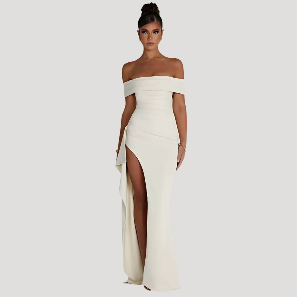 Ravenna | Robe Maxi Ajustée à Épaules Dégagées pour Femmes