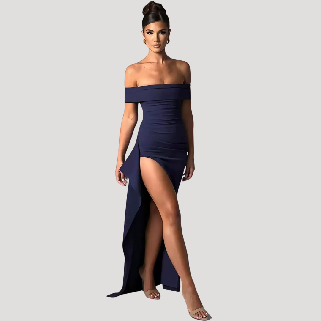Ravenna | Robe Maxi Ajustée à Épaules Dégagées pour Femmes