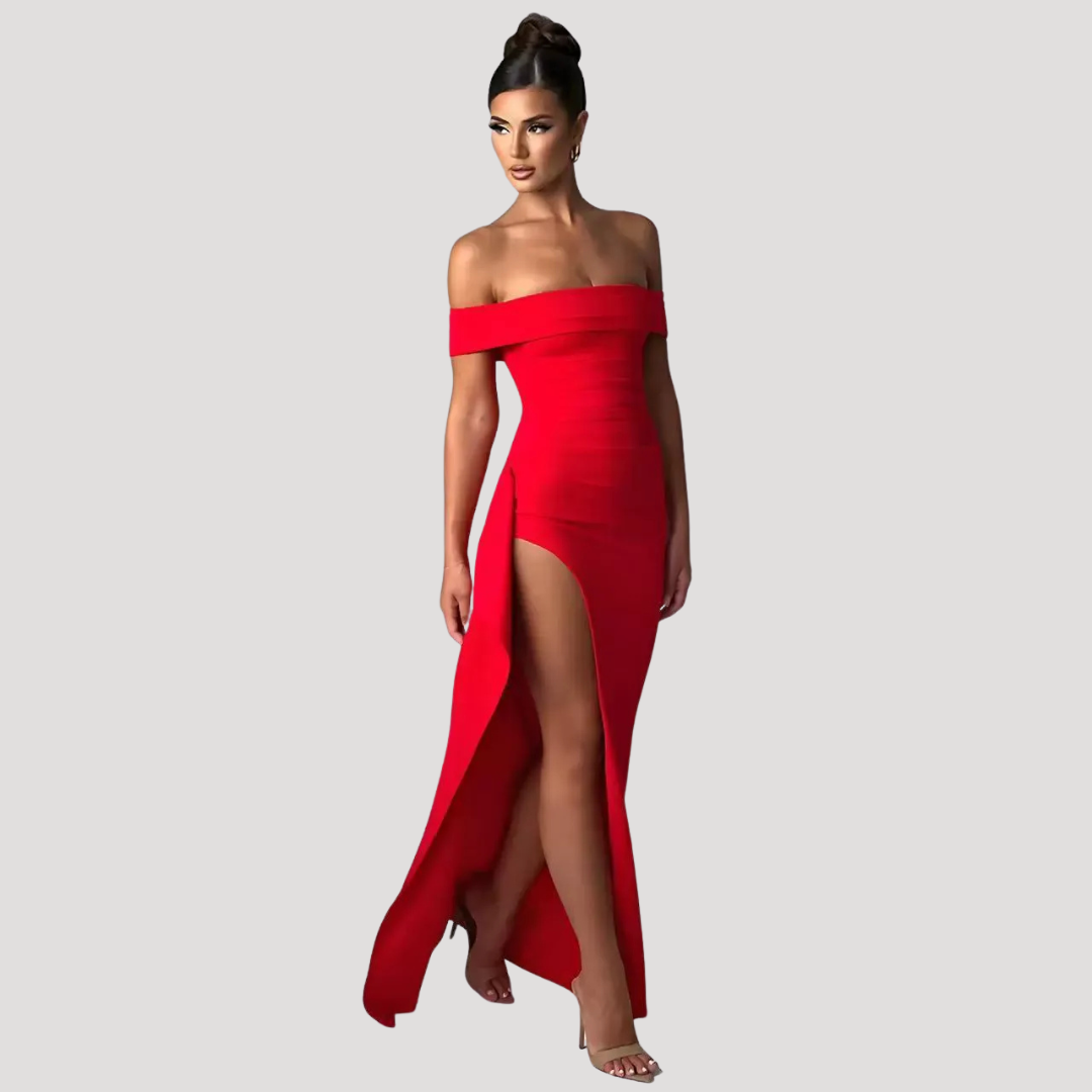 Ravenna | Robe Maxi Fendue Épaule Dénudée pour Femmes