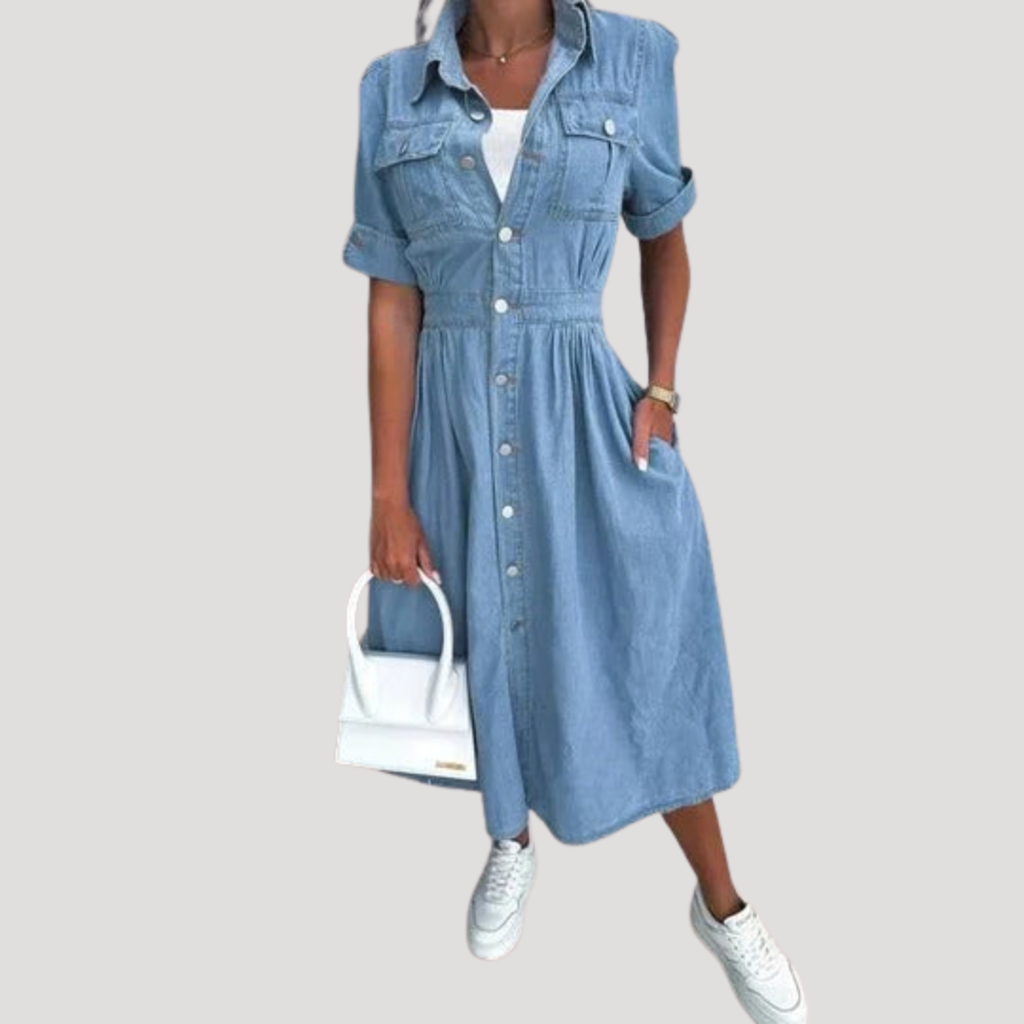 Renata | Robe Midi à Manches Courtes et Boutonnée