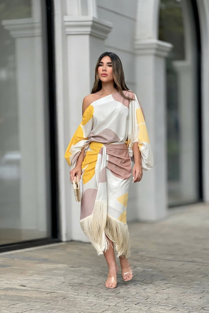 Rhiannon | Ensemble Midi à Franges à Une Épaule pour Femmes