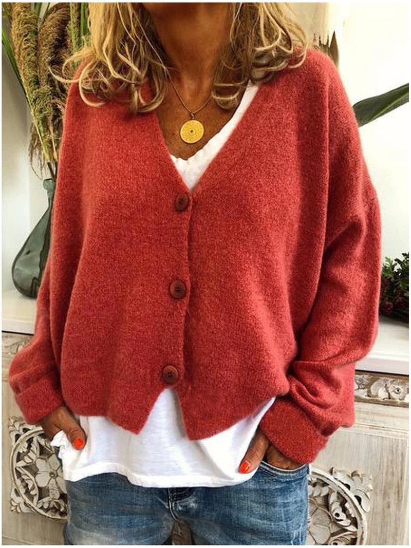 Gilet Femme Tricoté avec Fermeture Boutonnée et Col en V