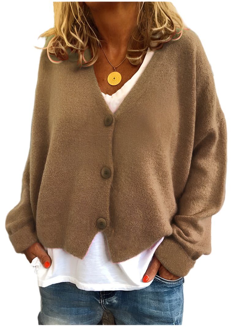 Gilet Femme Tricoté avec Fermeture Boutonnée et Col en V