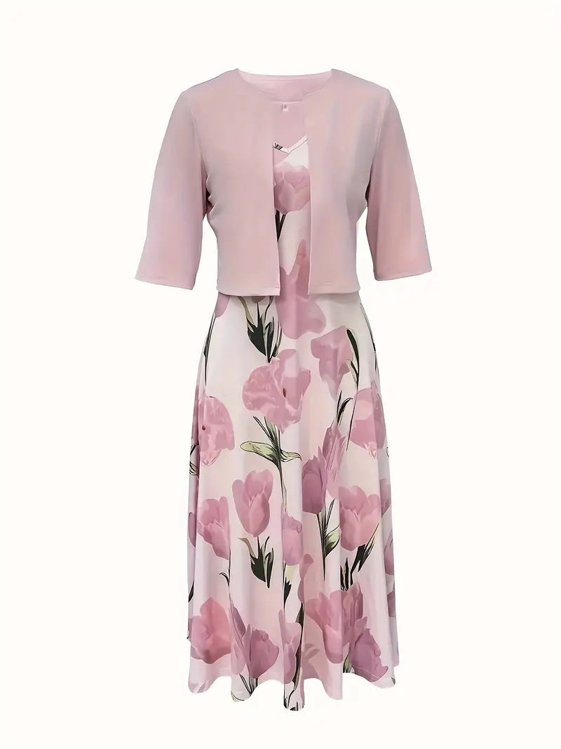 Robe Maxi Femme avec Ensemble Veste | Floral Rose