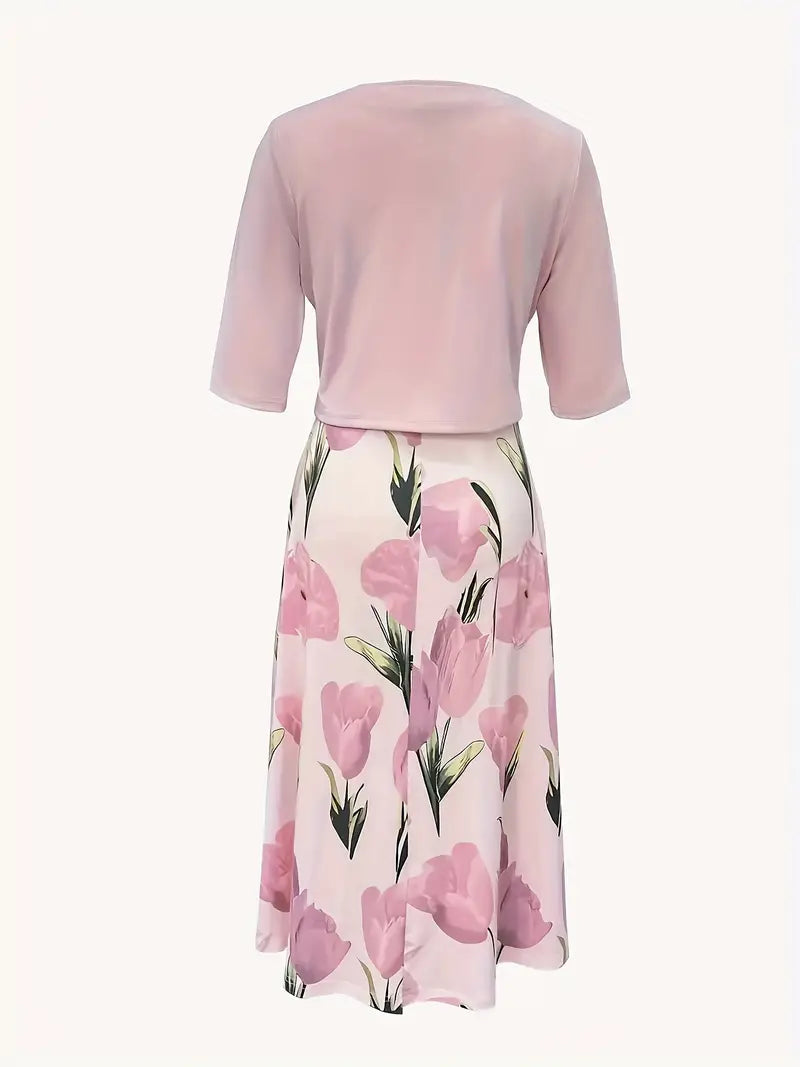 Robe Maxi Femme avec Ensemble Veste | Floral Rose