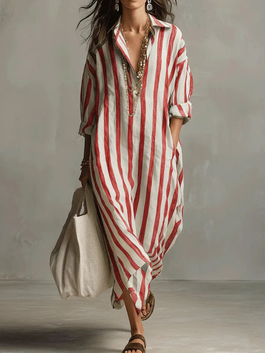 Rosalinda | Robe chemise maxi à rayures pour femmes à manches longues