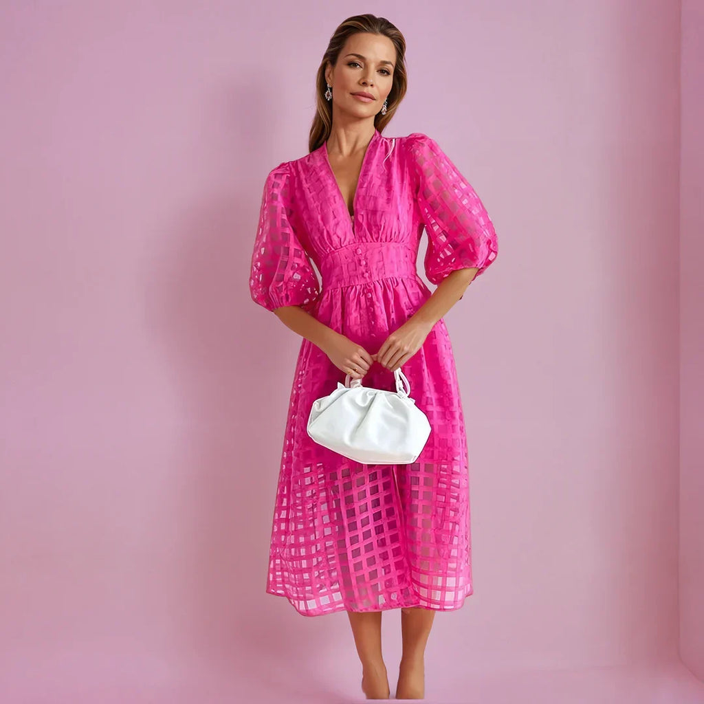 Robe Midi pour Invitées de Mariage | Encolure en V
