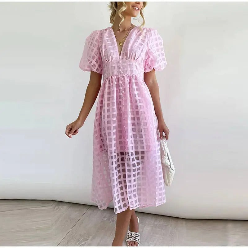 Robe Midi pour Invitées de Mariage | Encolure en V