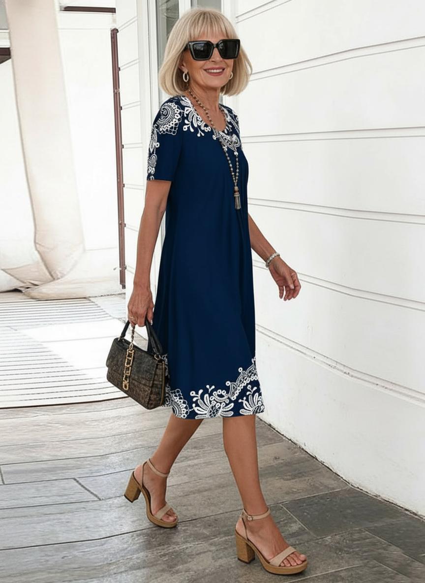 Robe d'été A-Line à col rond et imprimé floral