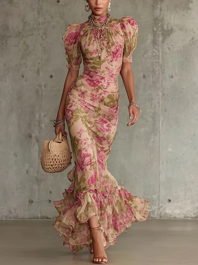 Rowan | Robe Maxi à Col Montant Floral pour Femme