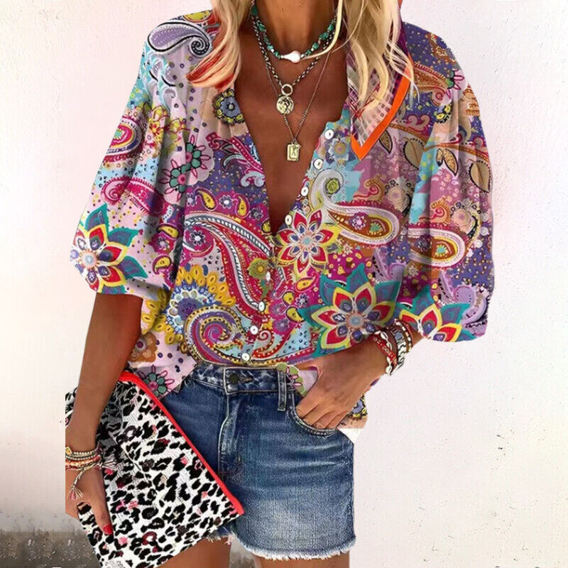Maria | Chemisier femme à motif floral et boutons
