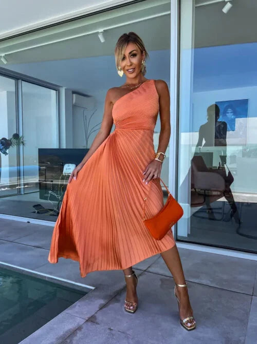 Frolinde | Robe midi élégante à épaule asymétrique