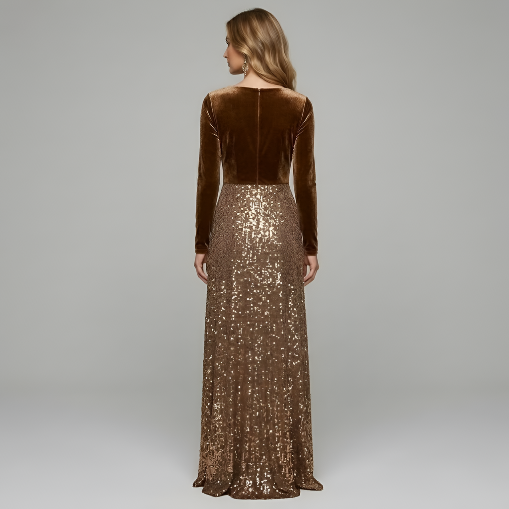Athena - Robe longue vintage élégante en velours à paillettes pour femme