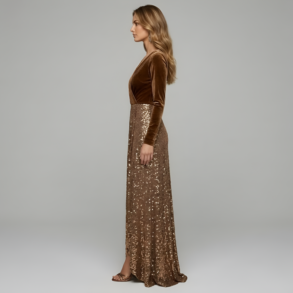 Athena - Robe longue vintage élégante en velours à paillettes pour femme