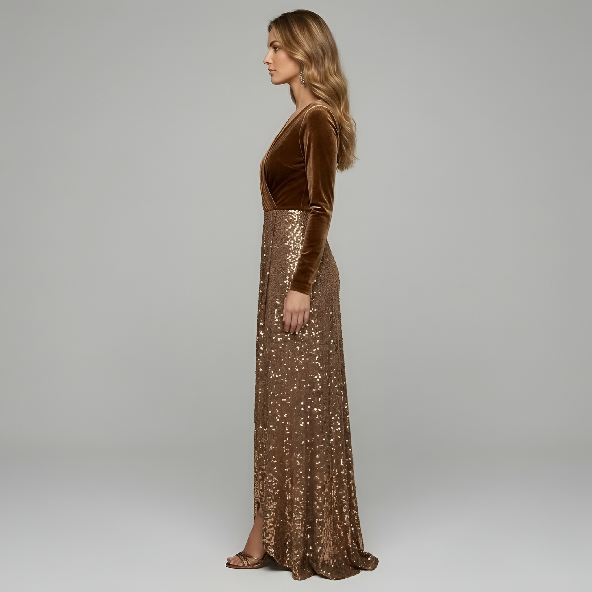 Athena - Robe longue vintage élégante en velours à paillettes pour femme