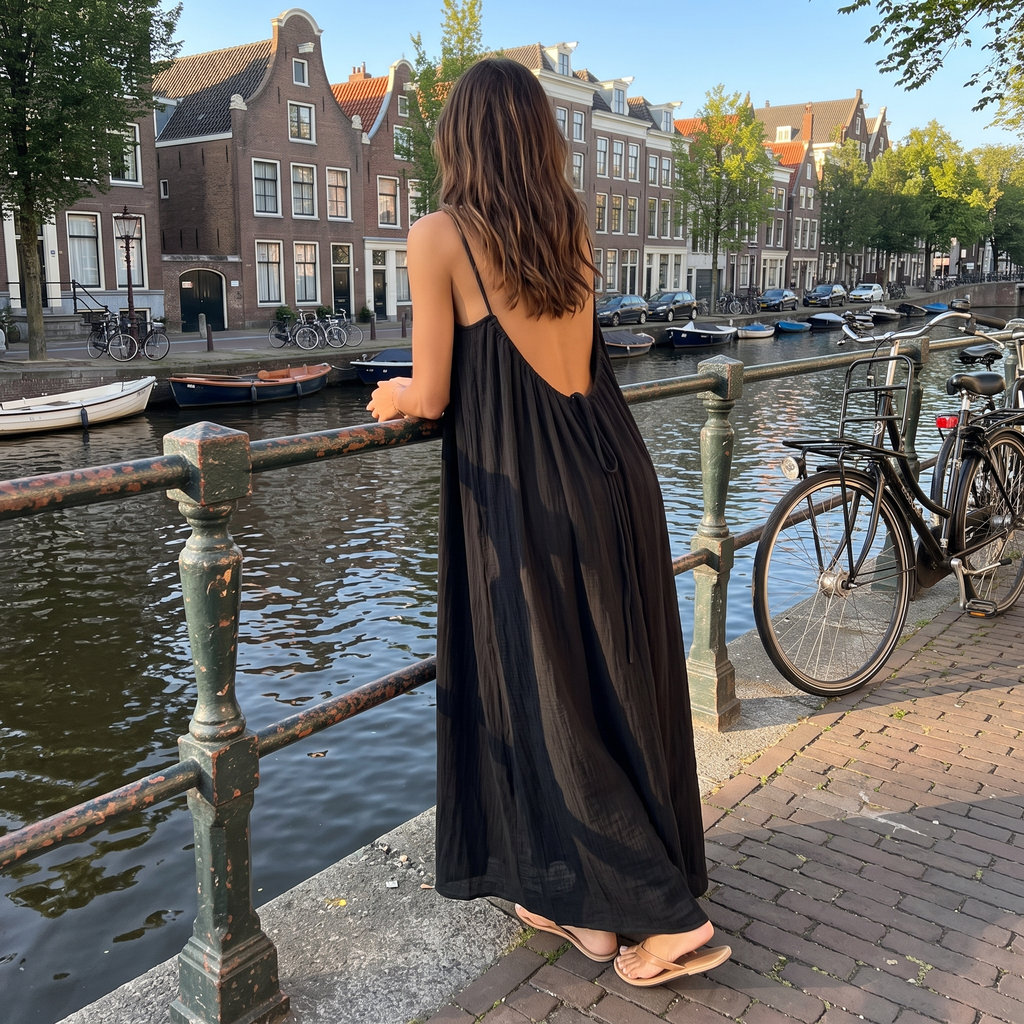 Robe Maxi Dames Dos Ouvert - Robe d'Été Ajustable et Élastique