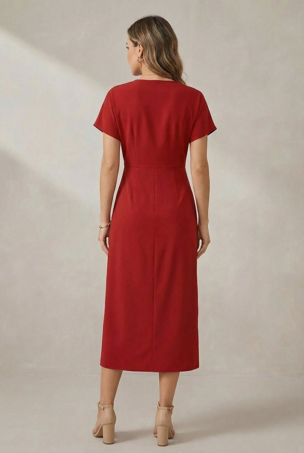Robe Midi à Manches Courtes en Imprimé Faux avec Fente Latérale