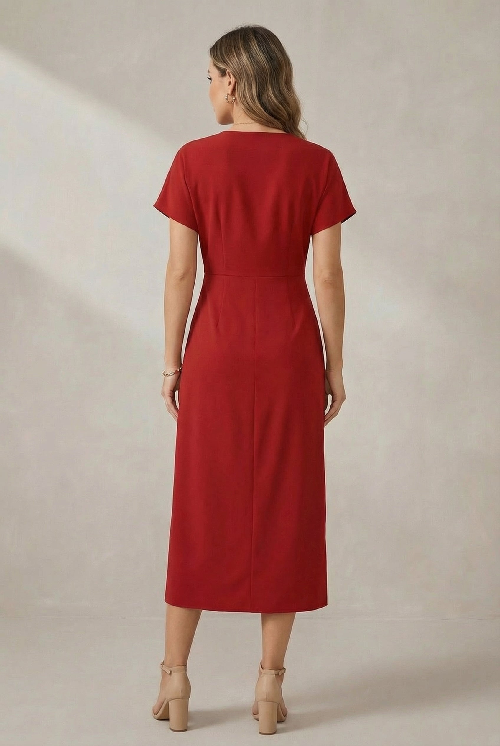 Robe Midi à Manches Courtes en Imprimé Faux avec Fente Latérale