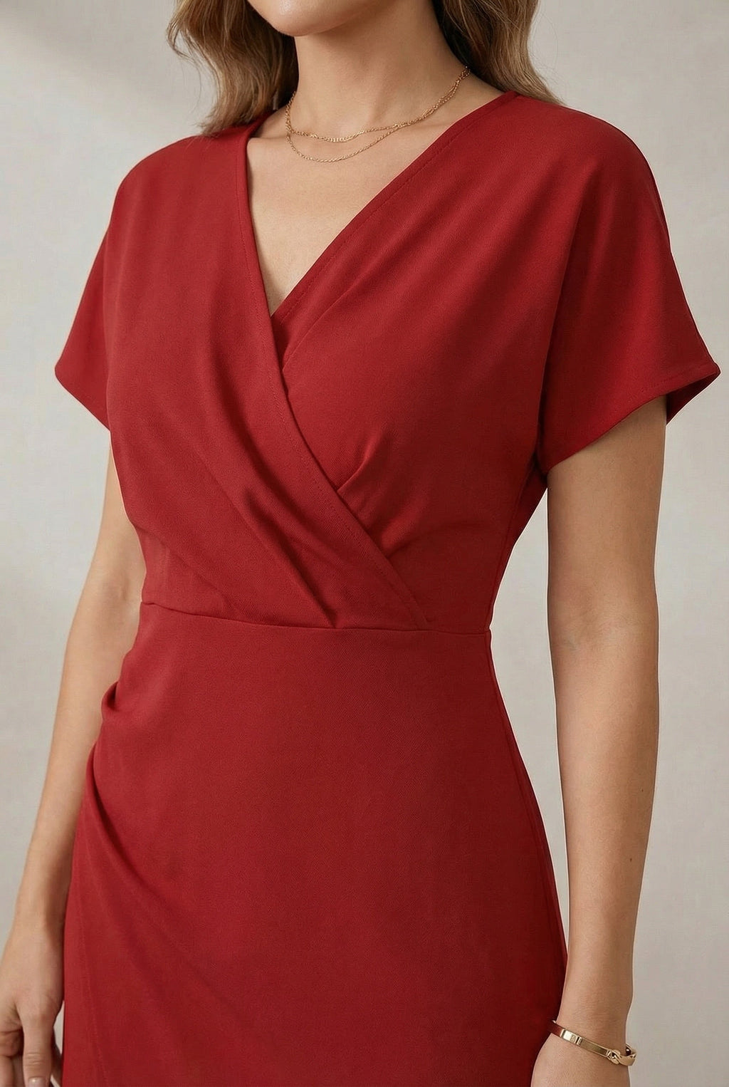 Robe Midi à Manches Courtes en Imprimé Faux avec Fente Latérale