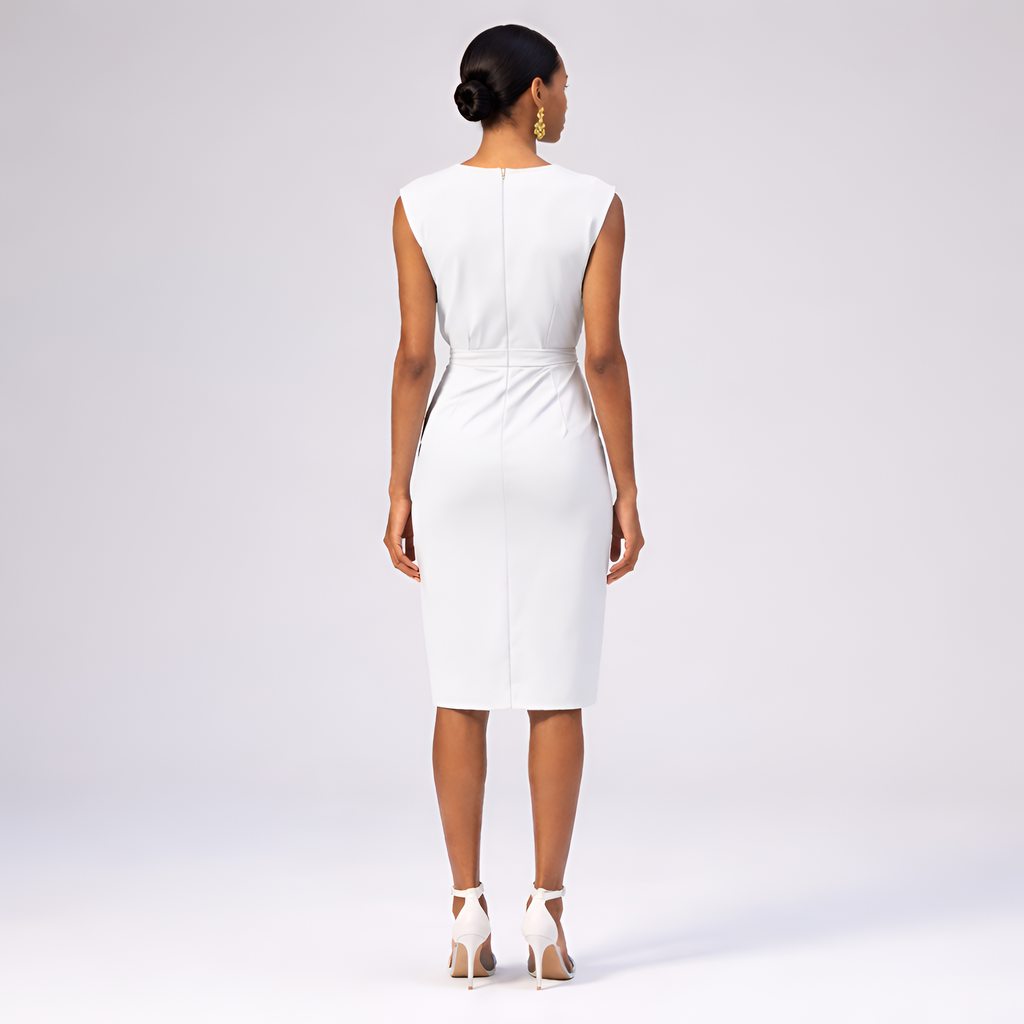Naomi - Robe midi chic froncée avec encolure en trou de serrure