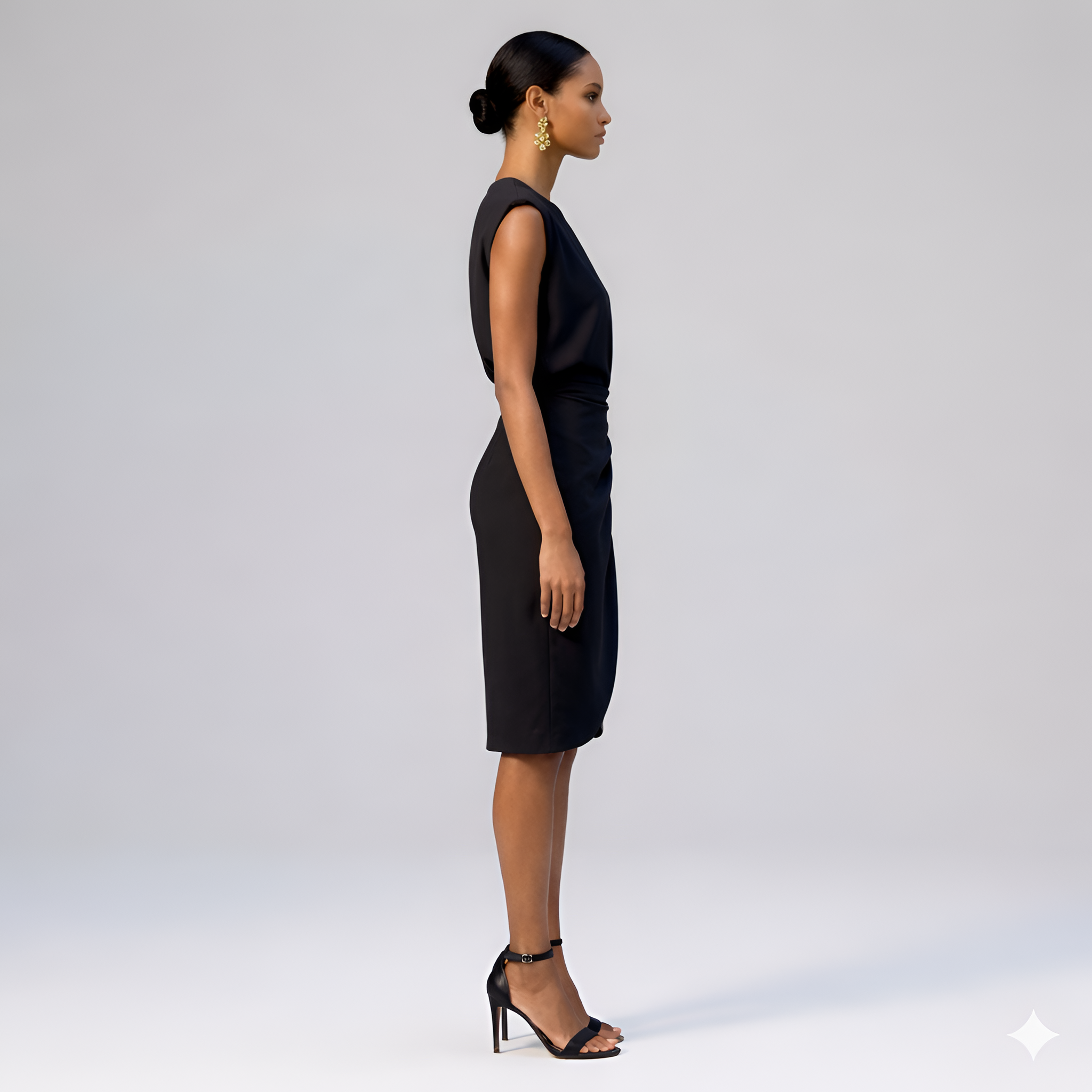 Naomi - Robe midi chic froncée avec encolure en trou de serrure