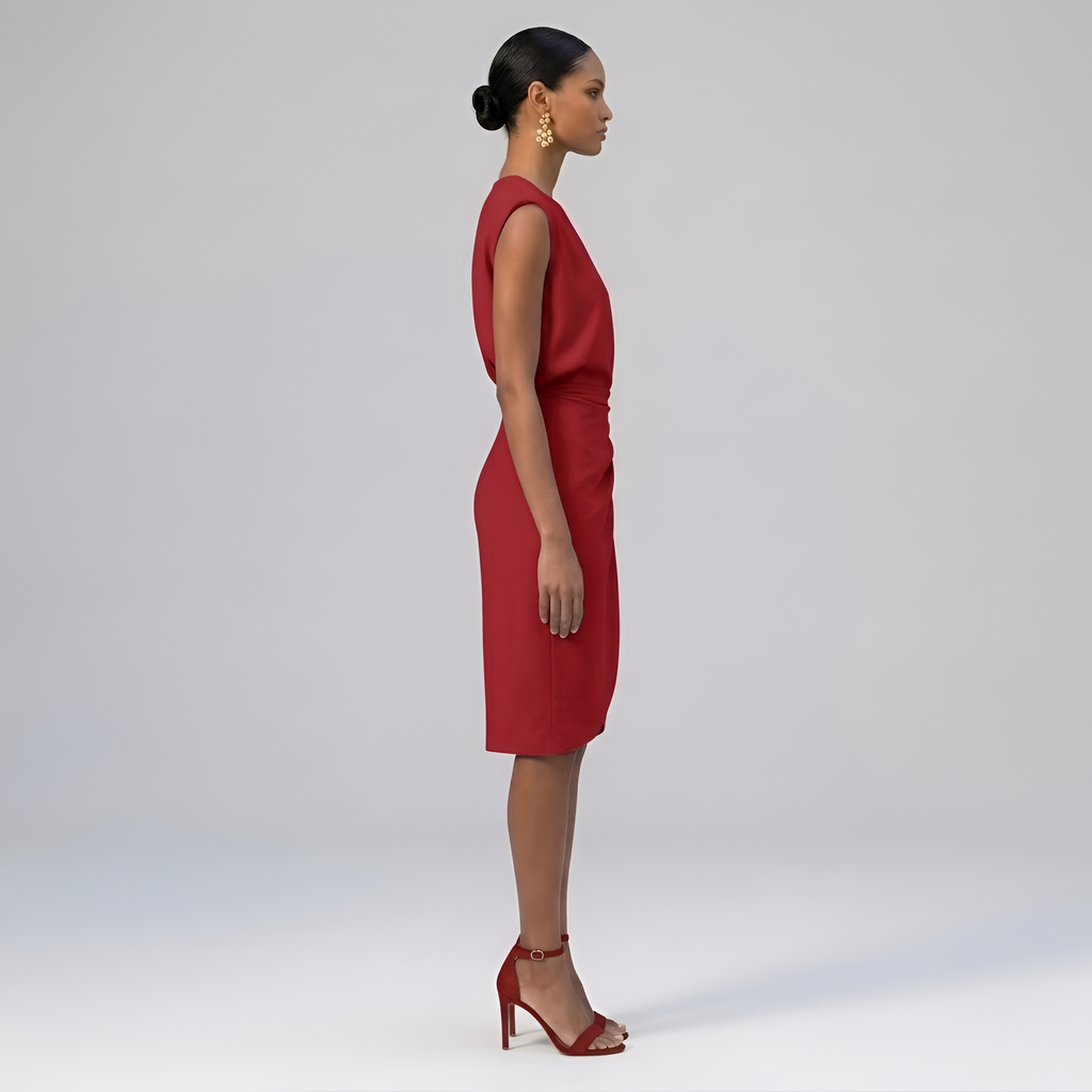 Naomi - Robe midi chic froncée avec encolure en trou de serrure