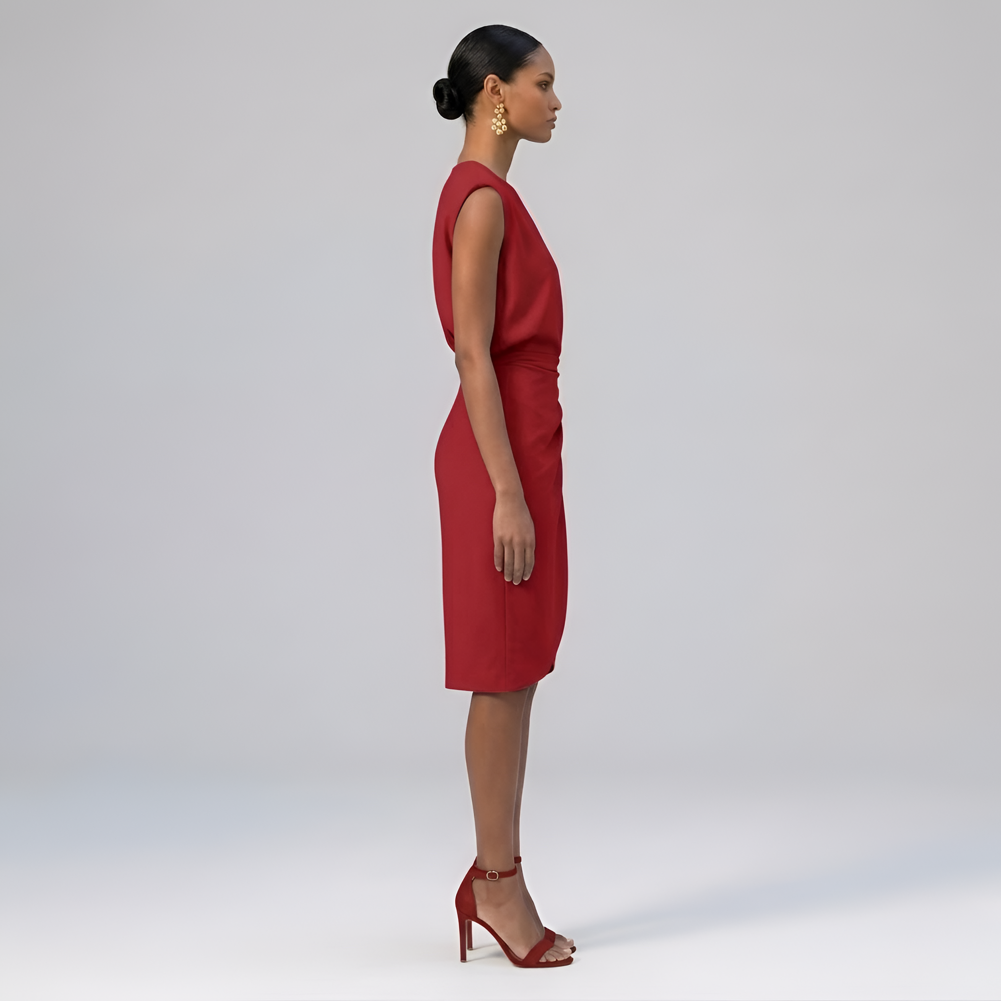 Naomi - Robe midi chic froncée avec encolure en trou de serrure