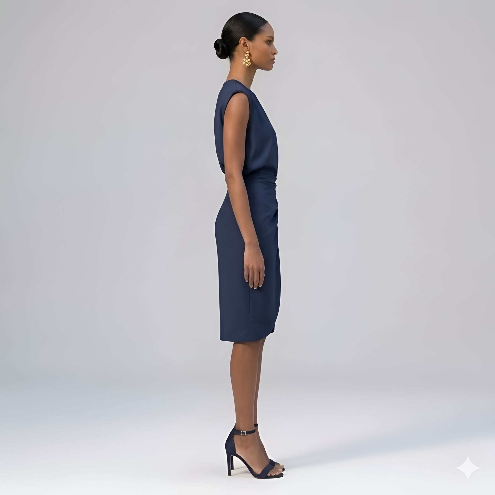 Naomi - Robe midi chic froncée avec encolure en trou de serrure