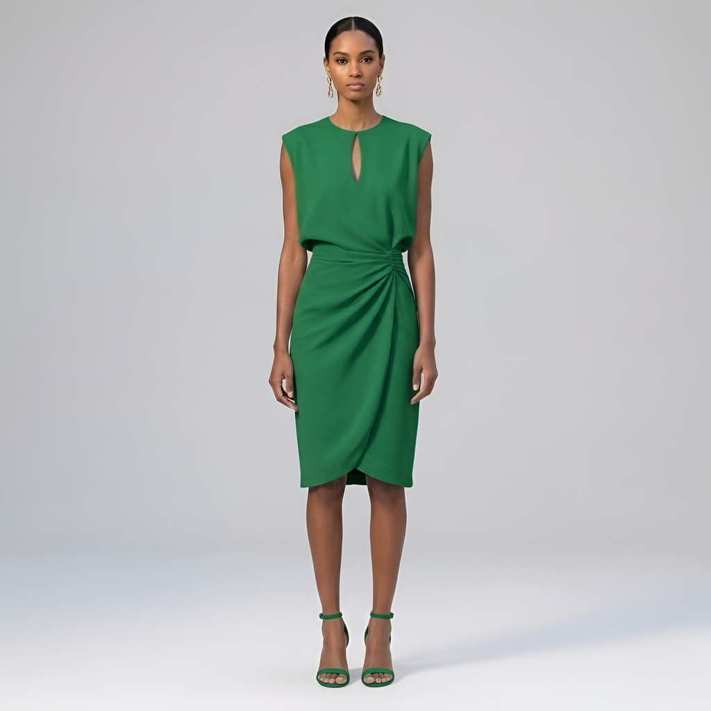 Naomi - Robe midi chic froncée avec encolure en trou de serrure