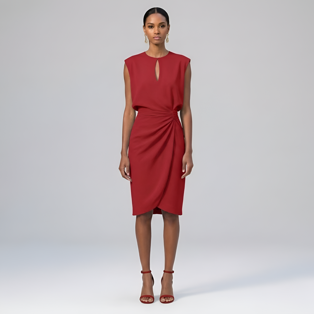 Naomi - Robe midi chic froncée avec encolure en trou de serrure