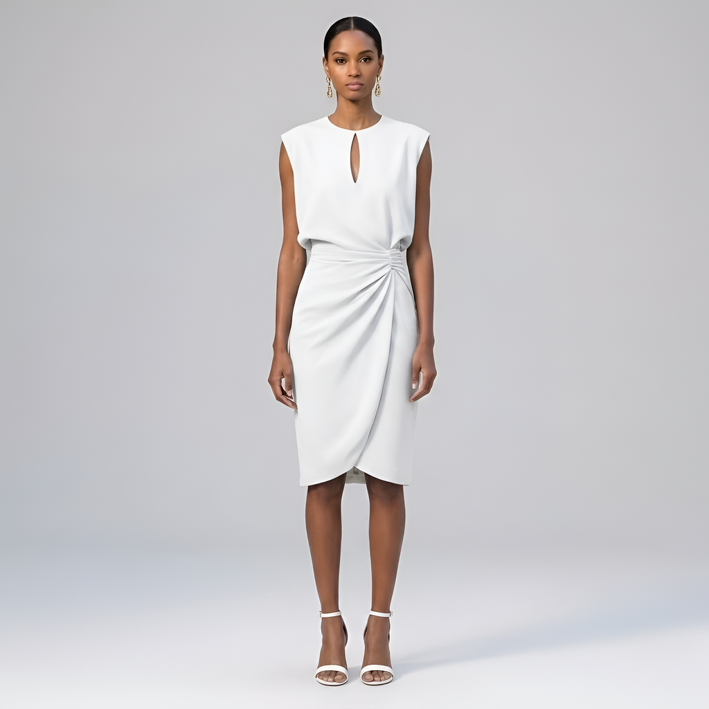 Naomi - Robe midi chic froncée avec encolure en trou de serrure