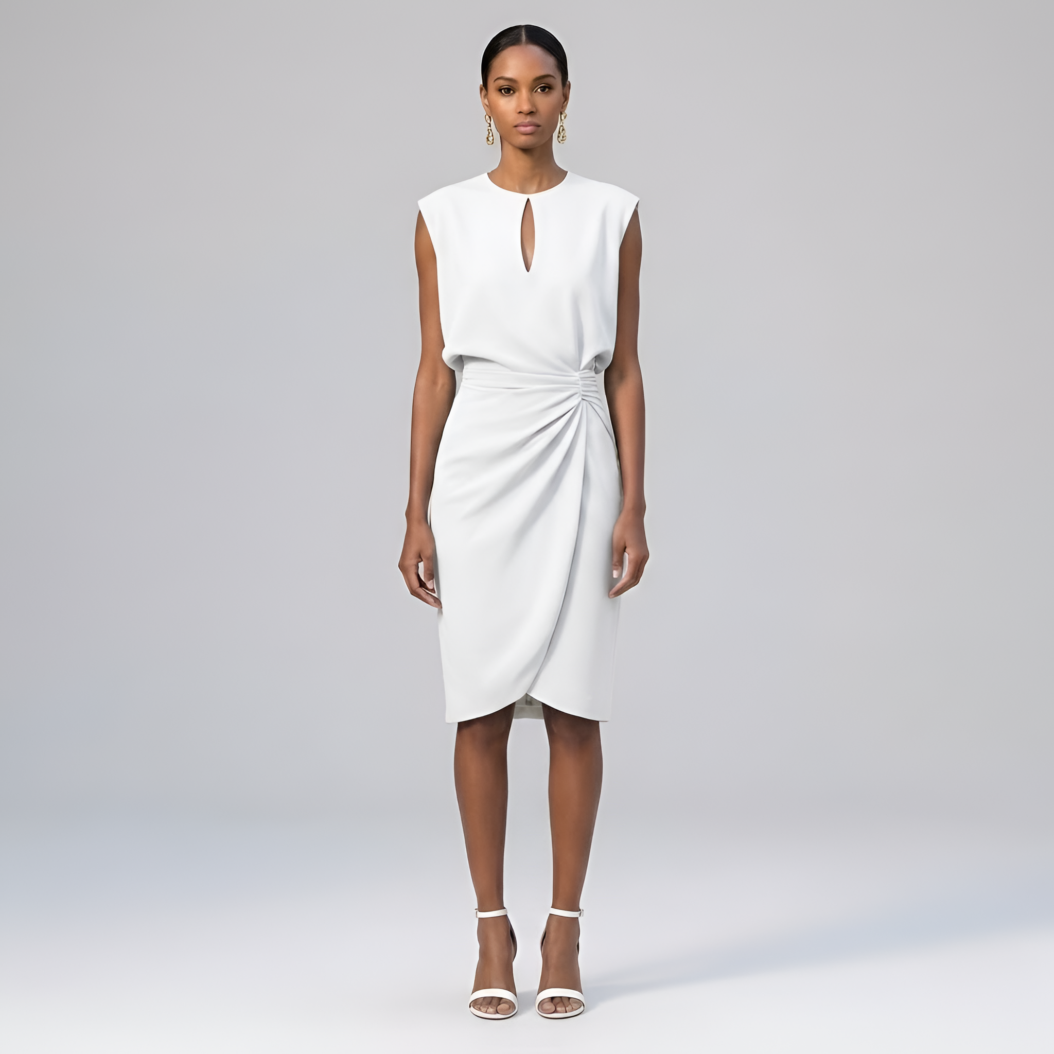 Naomi - Robe midi chic froncée avec encolure en trou de serrure