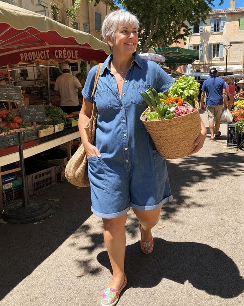 Elemia | Salopette en jean décontractée avec patte de boutonnage