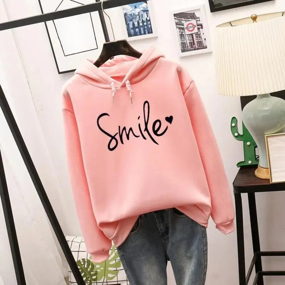 Hoodie imprimé Smile-Love – Sweat-shirt confortable pour les loisirs