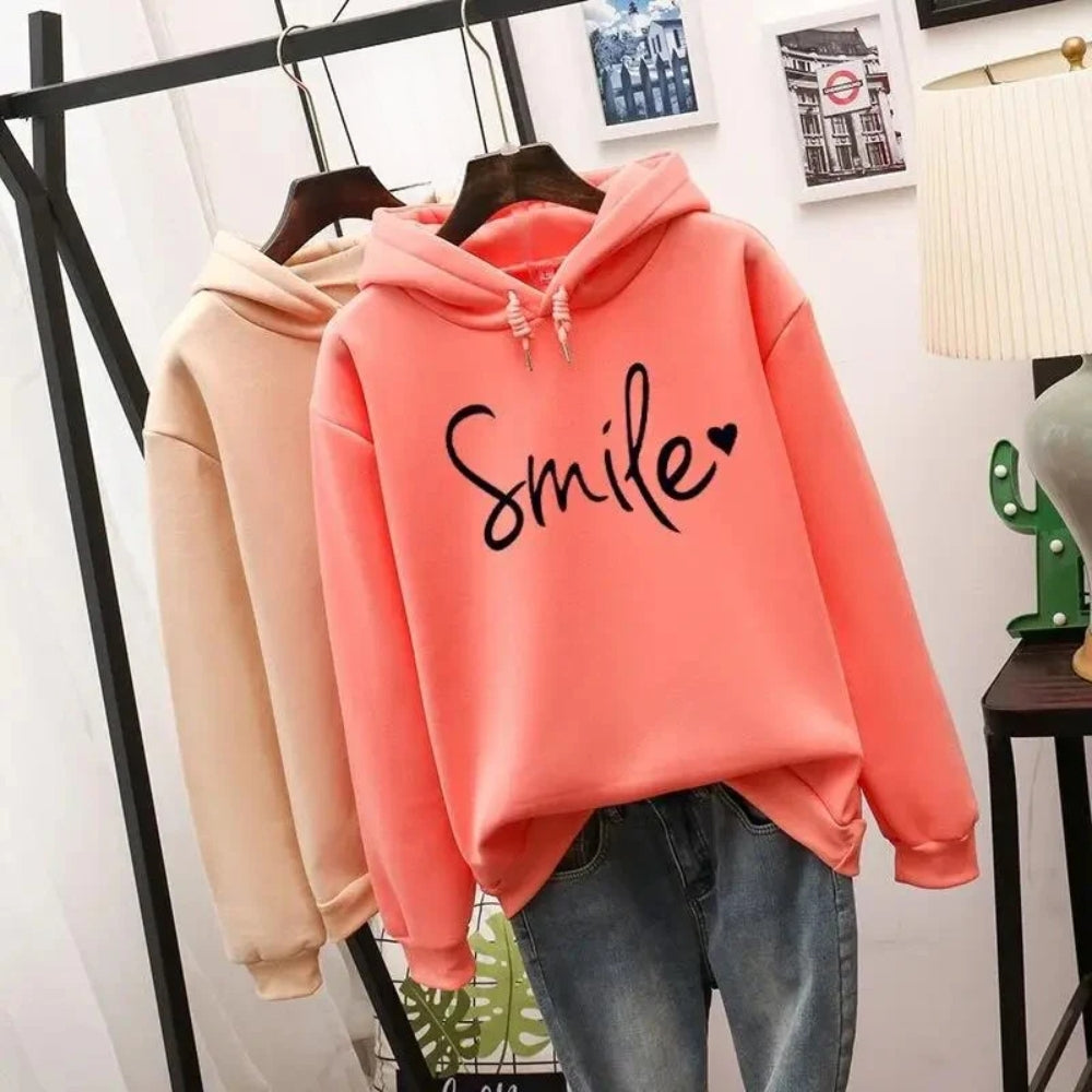 Hoodie imprimé Smile-Love – Sweat-shirt confortable pour les loisirs