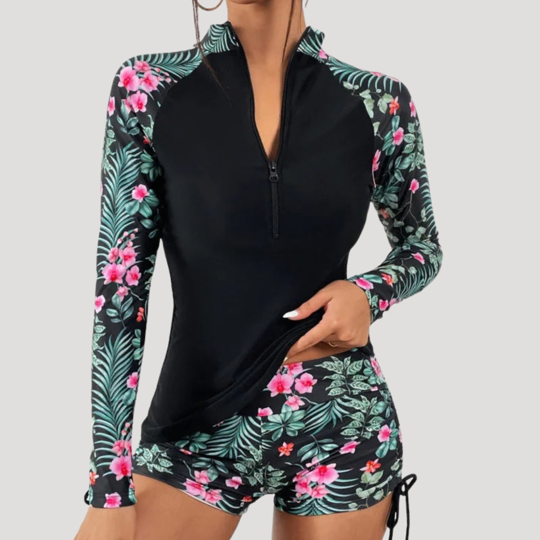 Solange | Maillot de bain deux pièces à fleurs à manches longues pour femmes