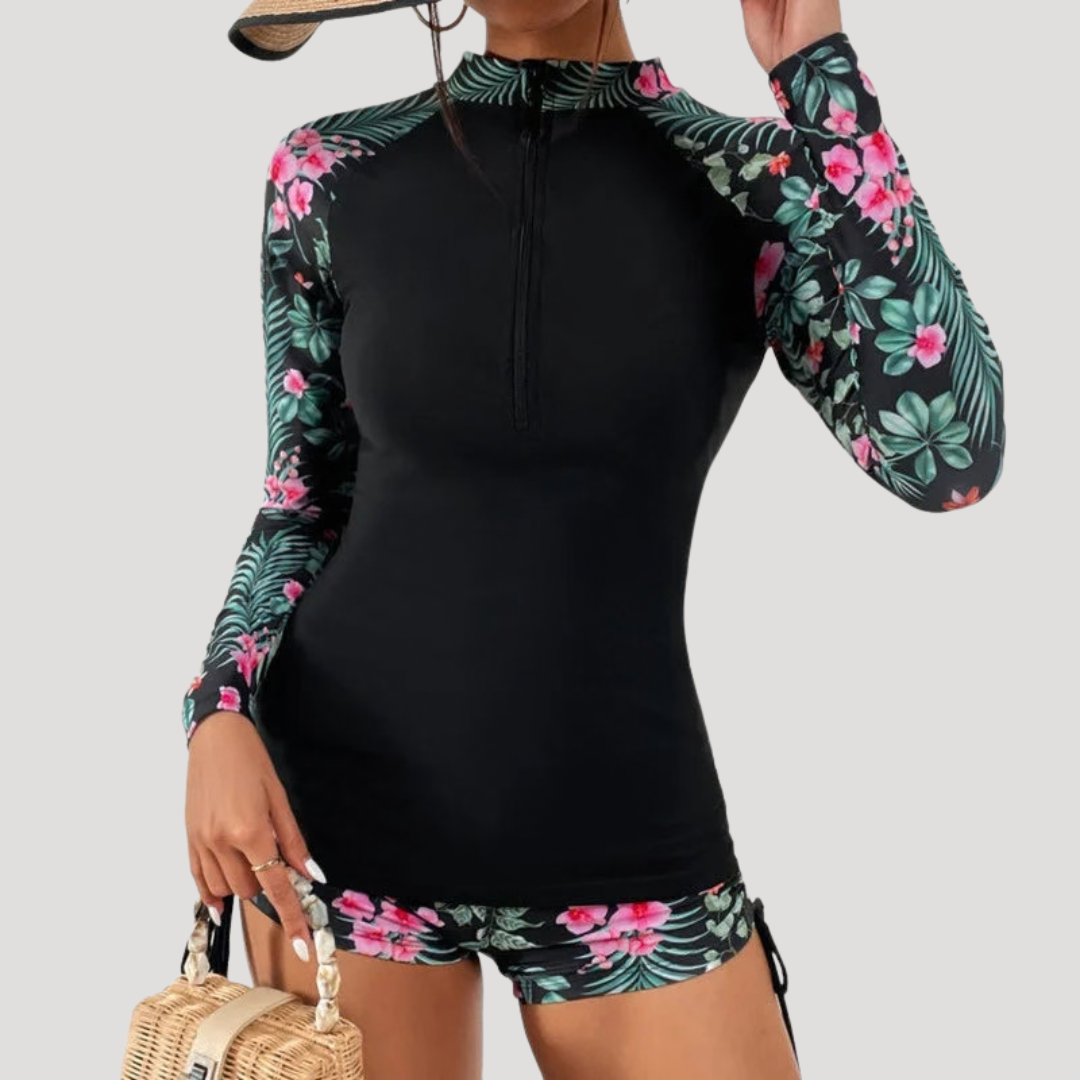 Solange | Maillot de bain deux pièces à fleurs à manches longues pour femmes