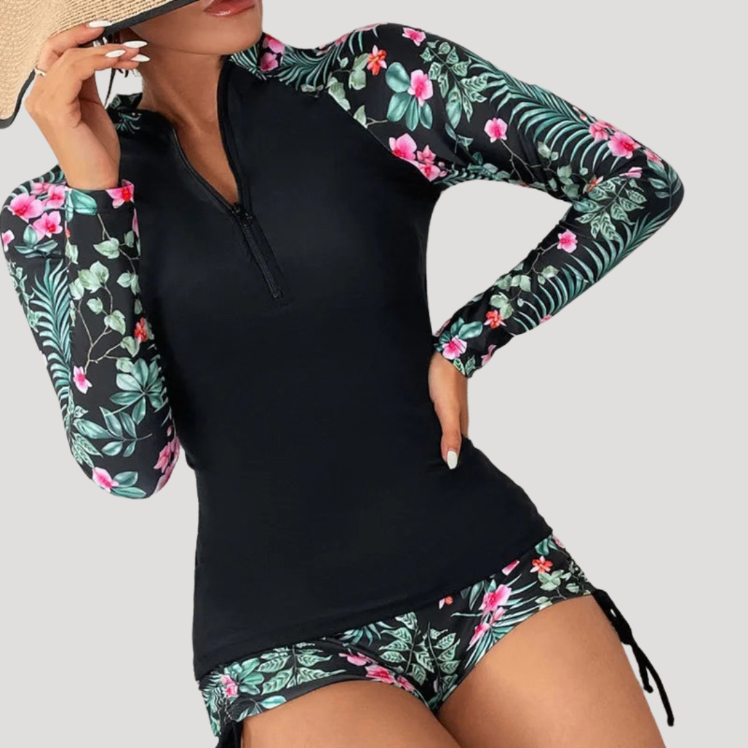 Solange | Maillot de bain deux pièces à fleurs à manches longues pour femmes
