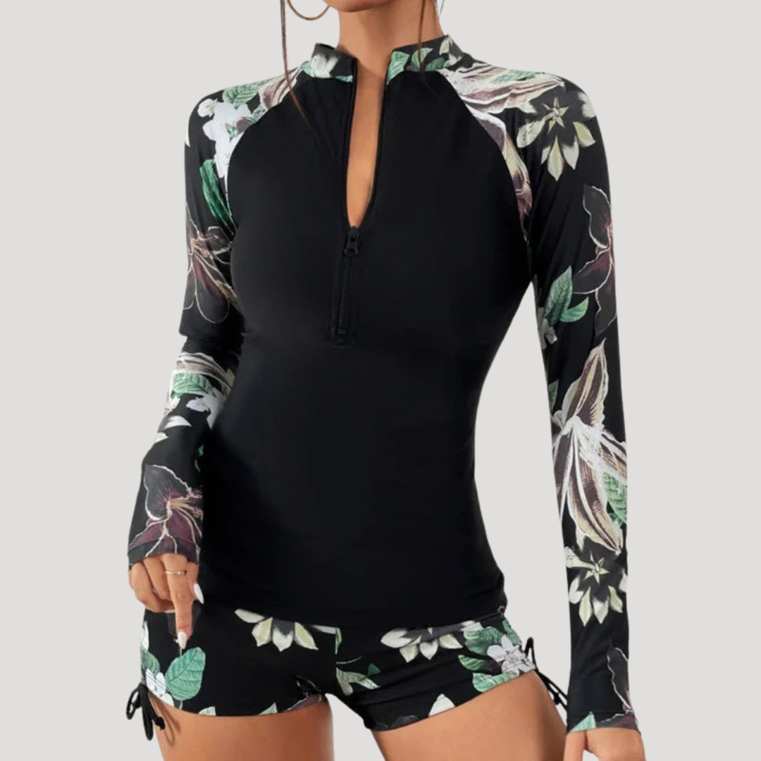 Solange | Maillot de bain deux pièces à fleurs à manches longues pour femmes